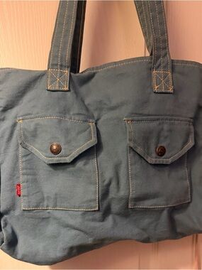 1970s Vintage Levi’s Yak Pak Blue Canvas Bag with Red Trim